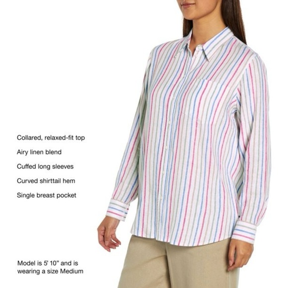 GAP Linen Blend Striped Button-Down Shirt Size M – Relaxed Fit Summer Essential - Picture 4 of 14